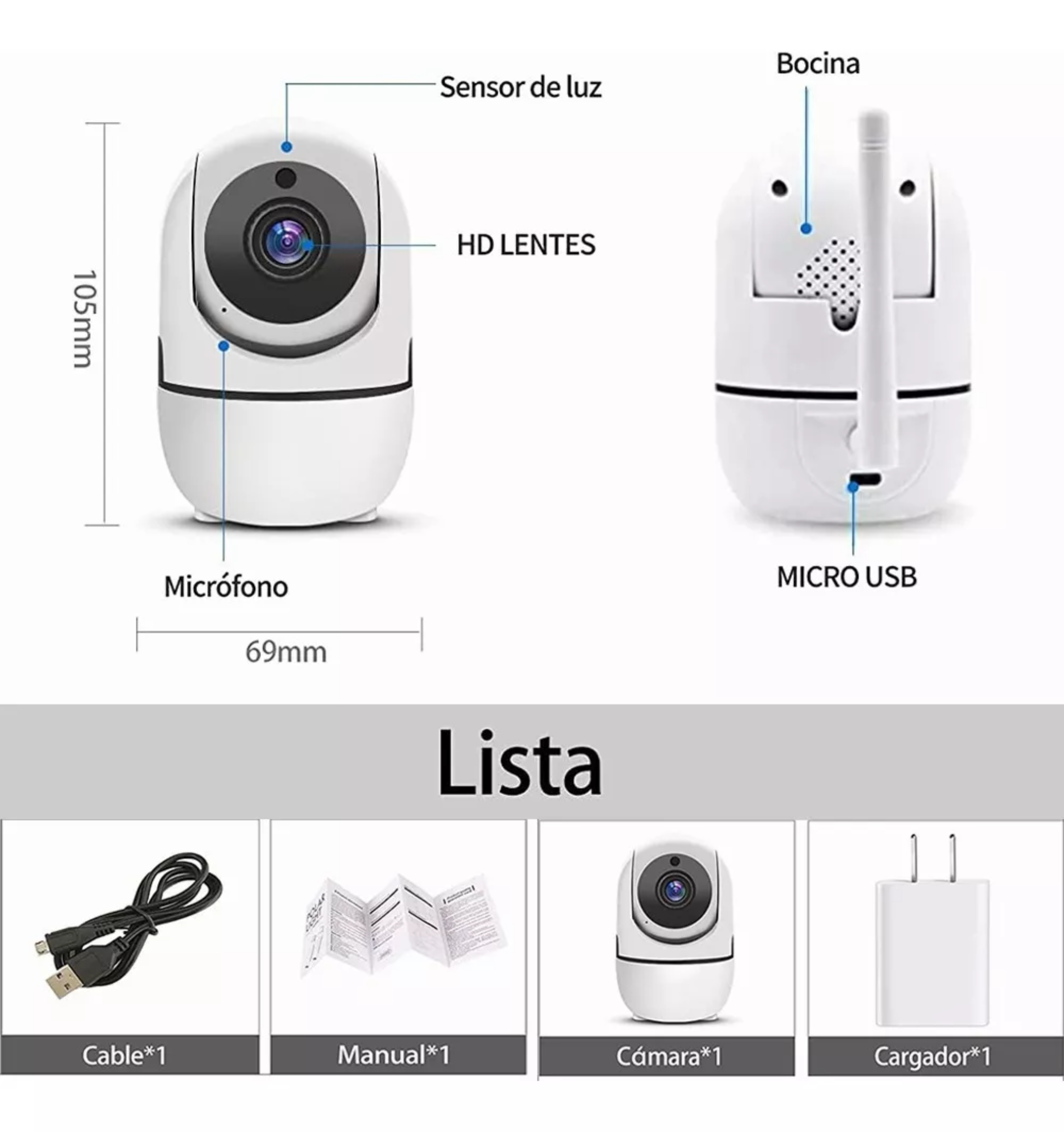 Monitor Para Bebe Camara De Seguridad Y Vigilancia Wifi 1080.