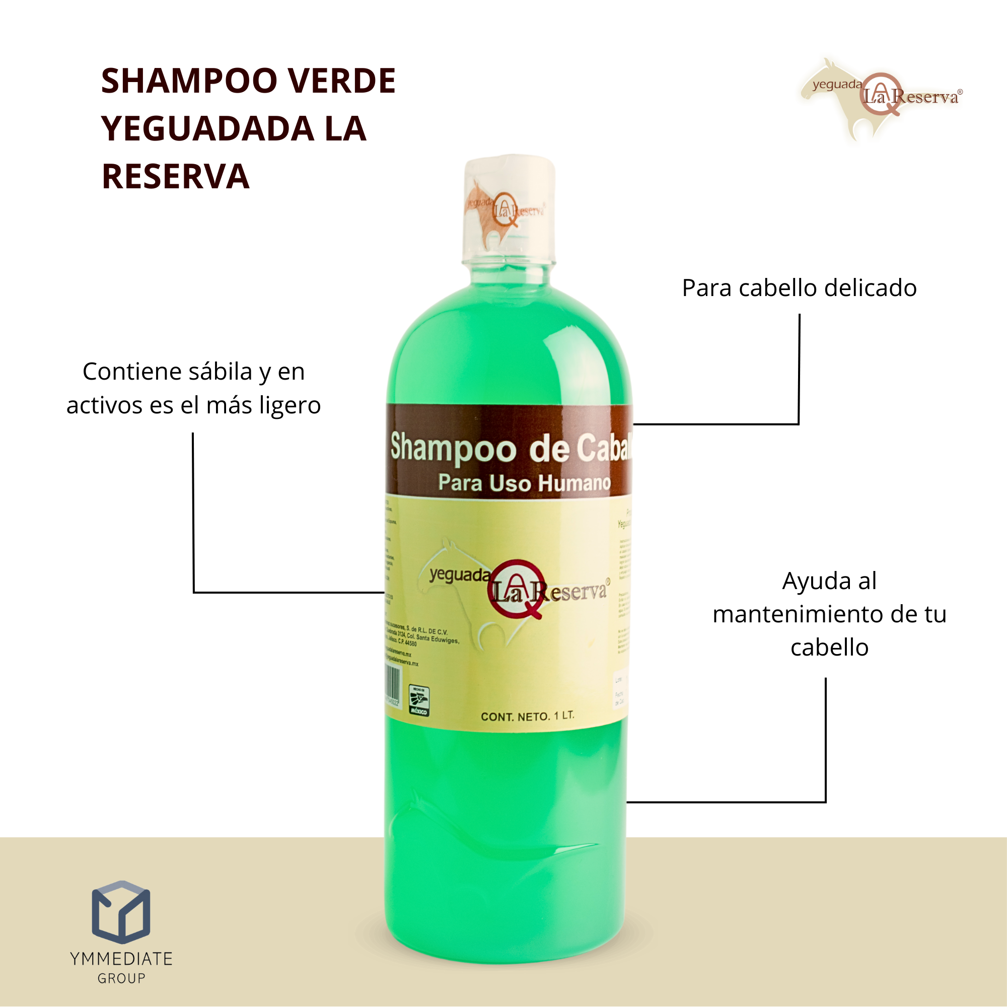 Shampoo de Caballo para Uso Humano, Yeguada la Reserva  Presentaciones Verde, Rojo y Negro Estimula el Crecimiento, Fortalecimiento y Brillo 1L (3 Botellas Combinadas)