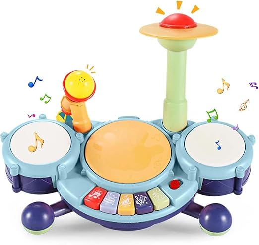 RUBOQE Juguetes de Instrumentos Musicales, Batería Infantil con Baquetas, Teclado de Piano y Micrófono, Desarrollar El Talento Musical de los Niños, Regalo Perfecto para Niños y Niñas de 3 Años.