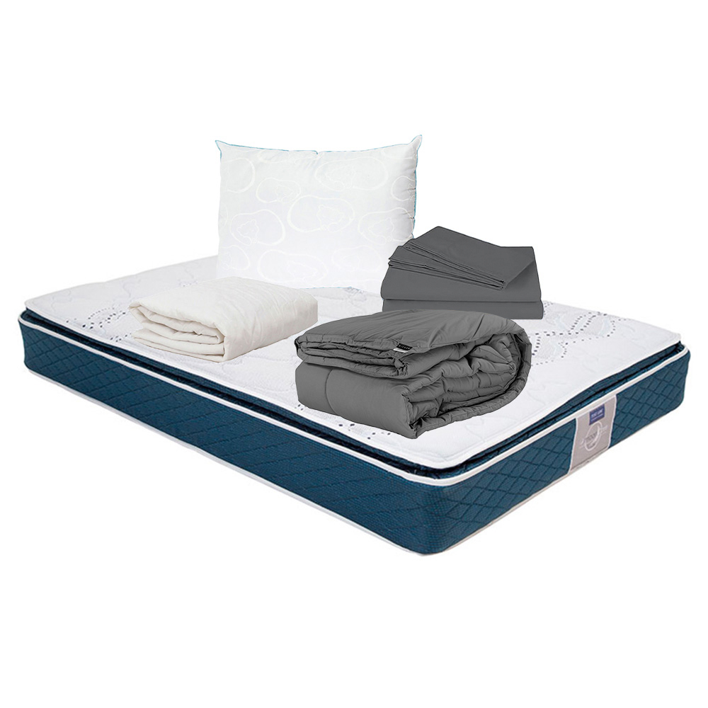 Colchón Queen Size Restonic Trust Con Sabanas, Protector, Almohada Oso y Edredón
