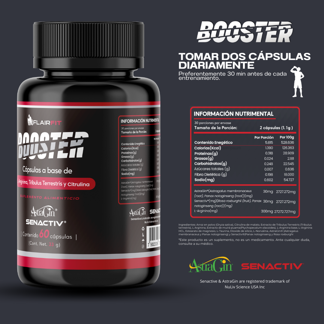Suplemento En Cápsulas Flairfit Oxide Nitric Booster, Formulación Premium L- Arginina, Ginseng, Pote 60 Cápsulas
