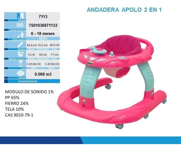 Andadera Para Bebe Prinsel Apolo 2 En 1 Andador Rosa