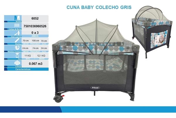Cuna Bebe Corral Prinsel Baby Colecho 2 En 1 Mosquitero Gris.