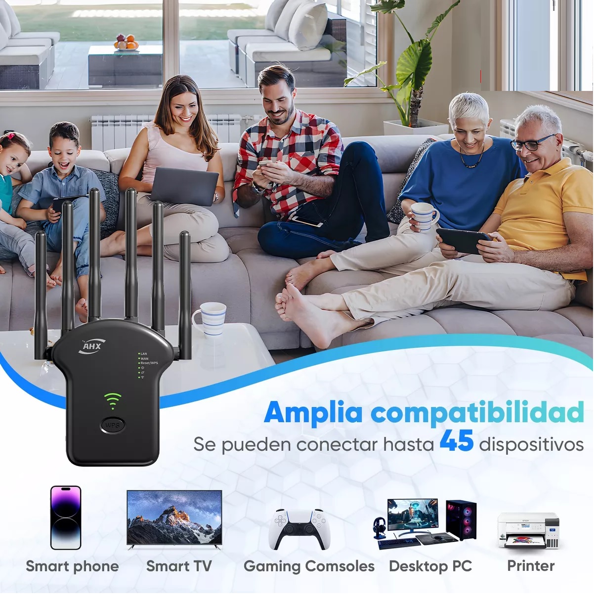 Repetidor Wifi Amplificador Señal 1200mbps 110/230v Wps 5g Negro