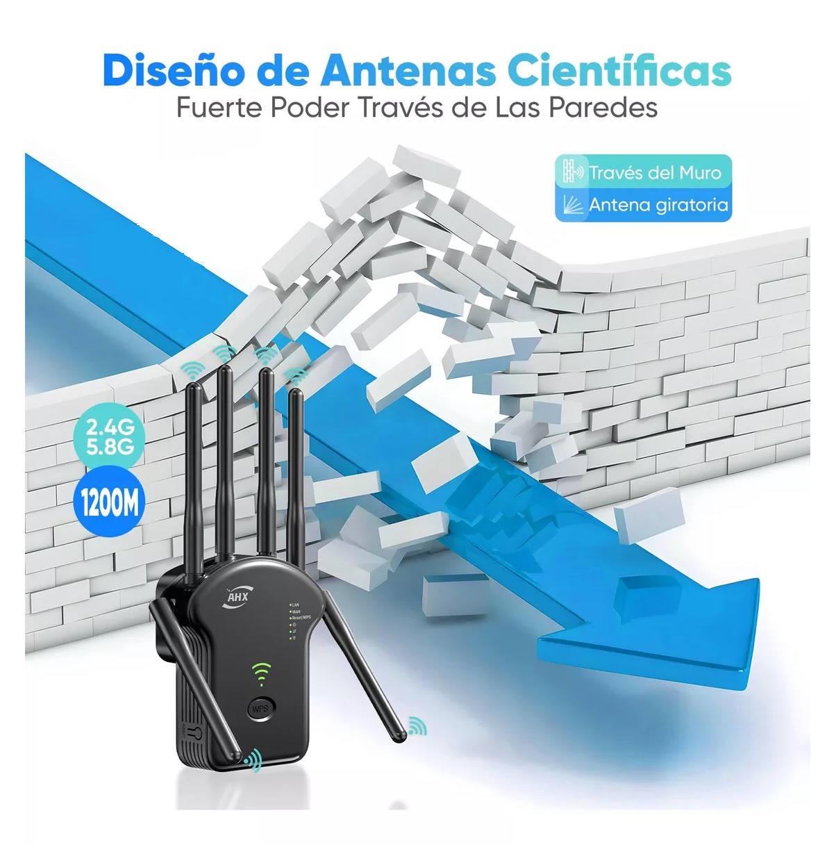 Repetidor Wifi Amplificador Señal 1200mbps 110/230v Wps 5g Negro