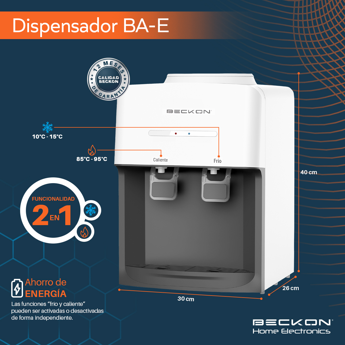 Dispensador de Agua garrafón despachador de mesa termoeléctrico 2 funciones Enfriador Calentador de Agua 2 tomas para garrafón de hasta 20L 127v Water dispenser Beckon