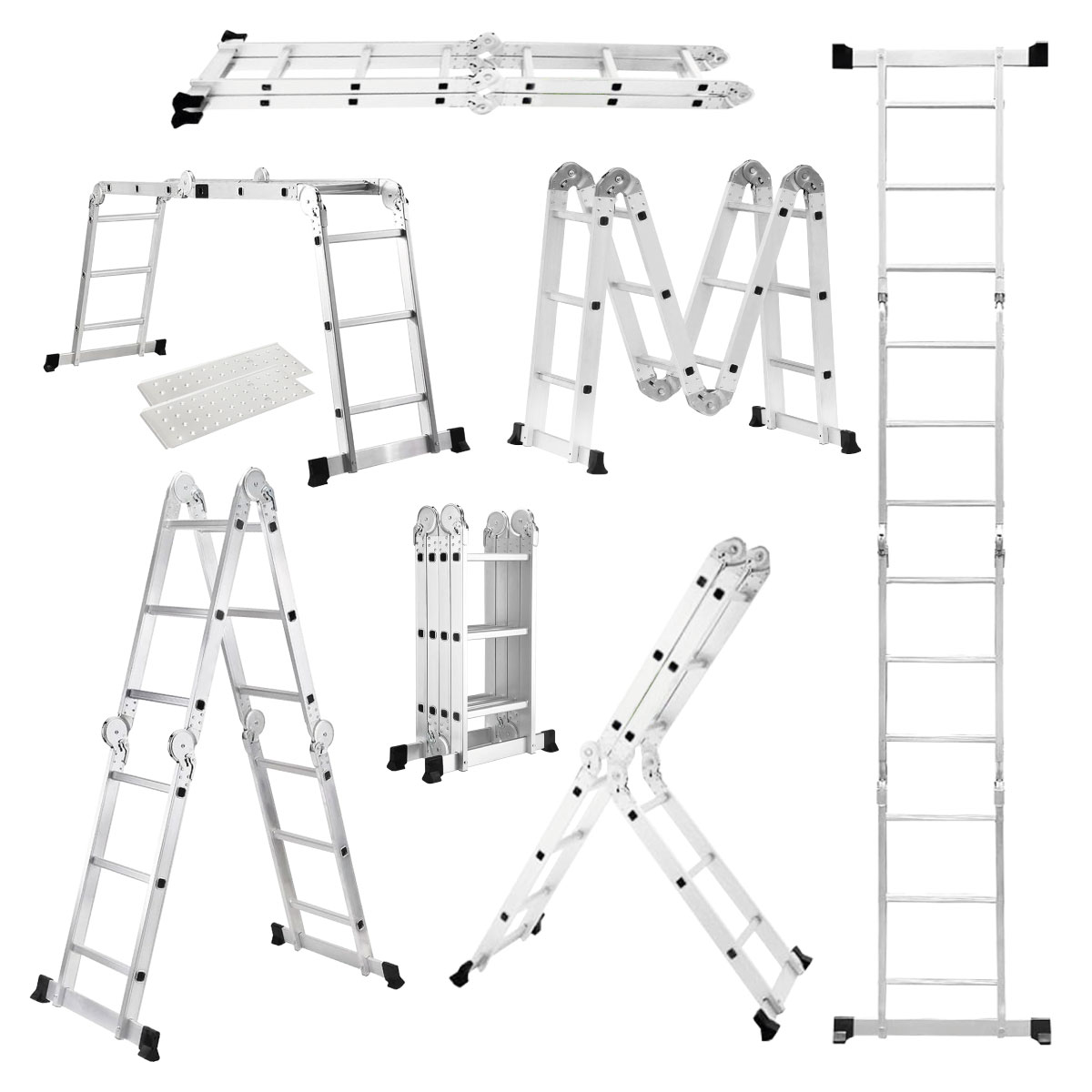 Escalera Multiposiciones 8 en 1 Aluminio 150Kg 12 Peldaños con Charolas