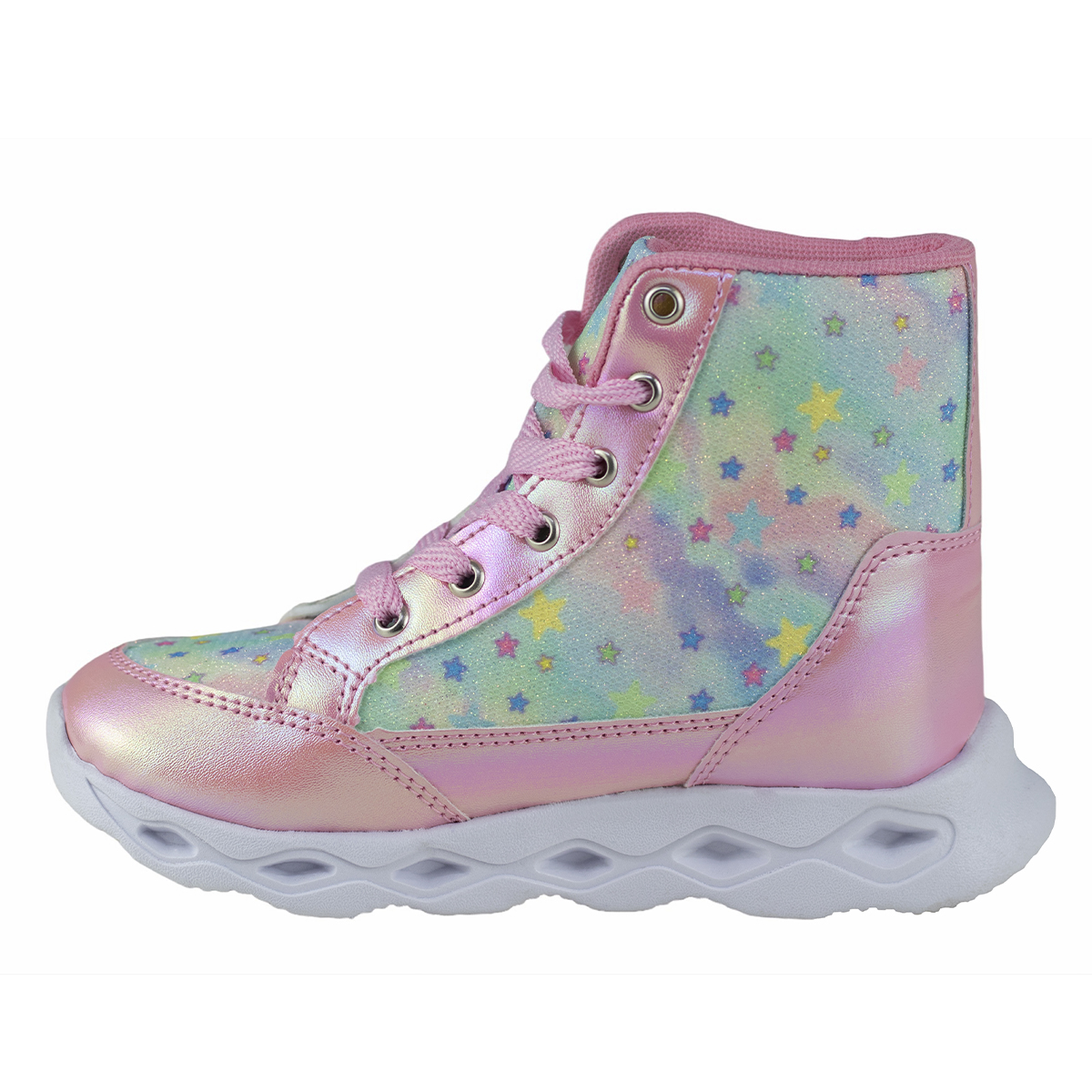 Tenis De Bota Estrellas Con Luces Para Niña Kids Shoes 300-1 Rosa