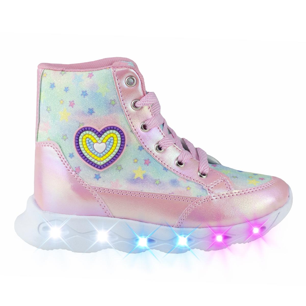 Tenis De Bota Estrellas Con Luces Para Niña Kids Shoes 300-1 Rosa