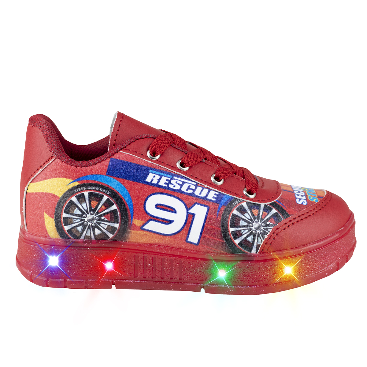 Tenis Rojo Con Luces Para Niño Diseño De Carrito Kids Shoes 205 Sintetic