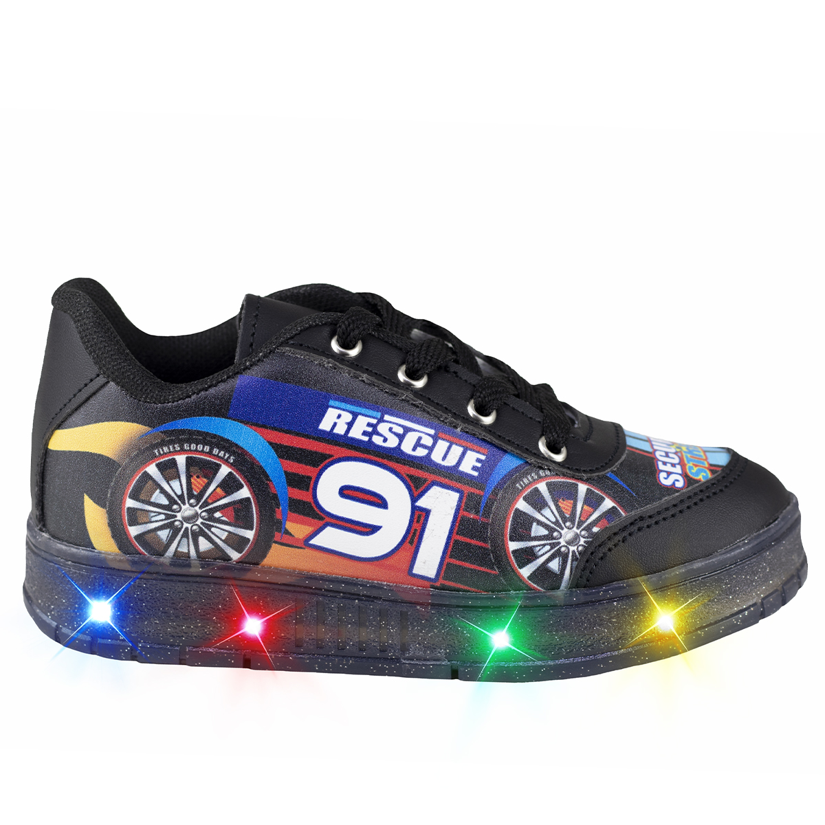 Tenis Negro Con Luces Para Niño Diseño De Carrito Led Kids Shoes 205 Sintetic