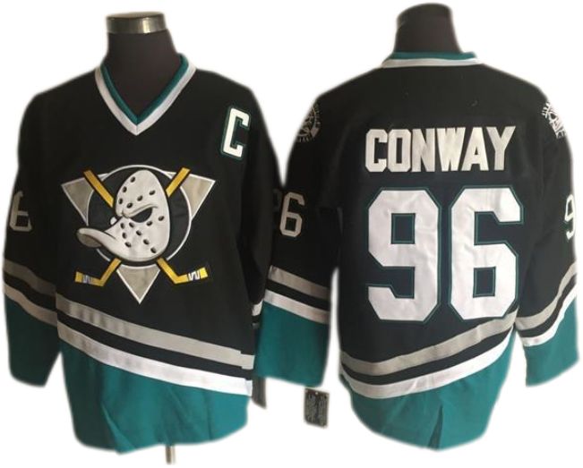 Nuevo Jersey Hockey Mighty Ducks Patos Negro BORDADO Charlie Conway 96 Talla S