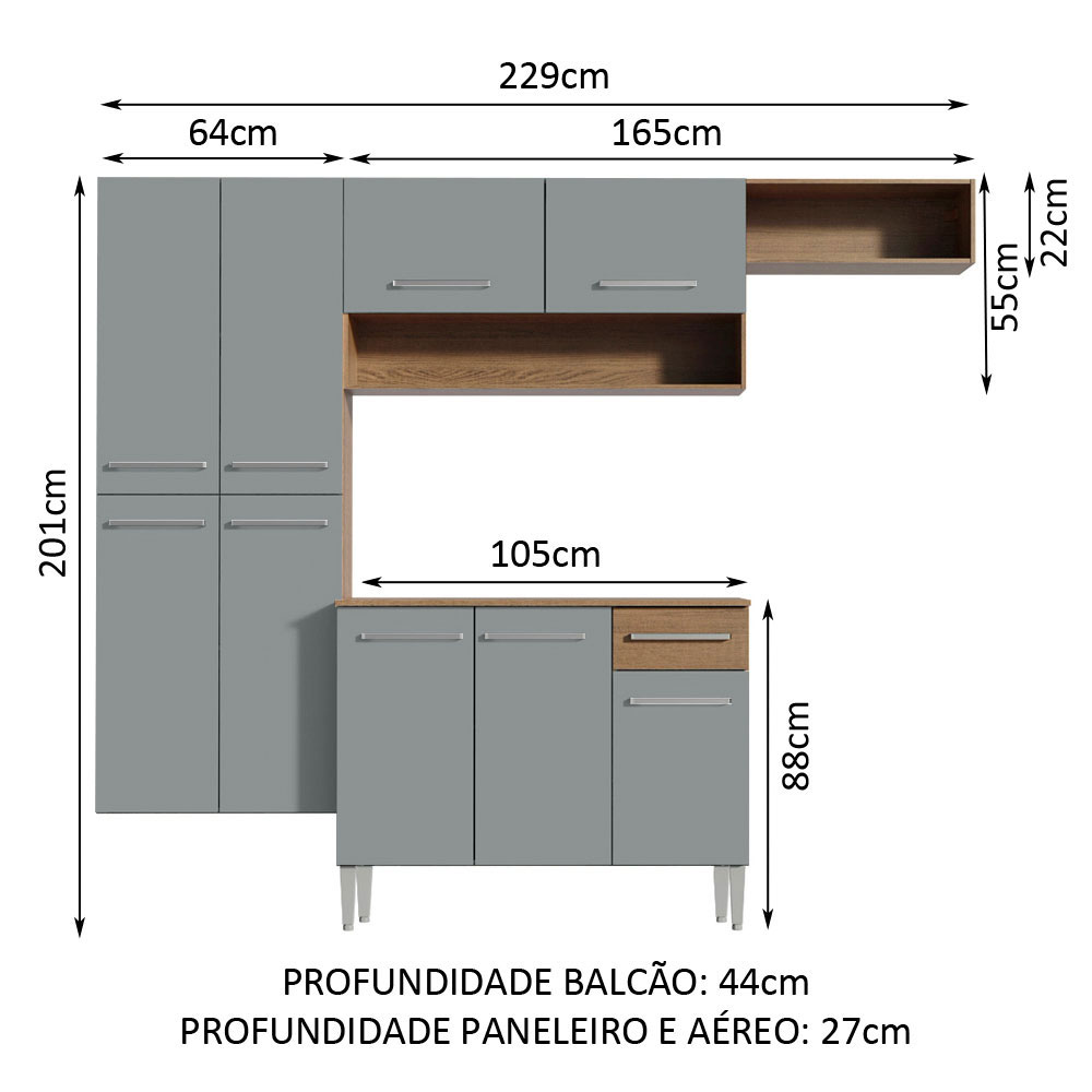 Cocina Integral Completa Modular Madesa Emilly Fit 229cm MG