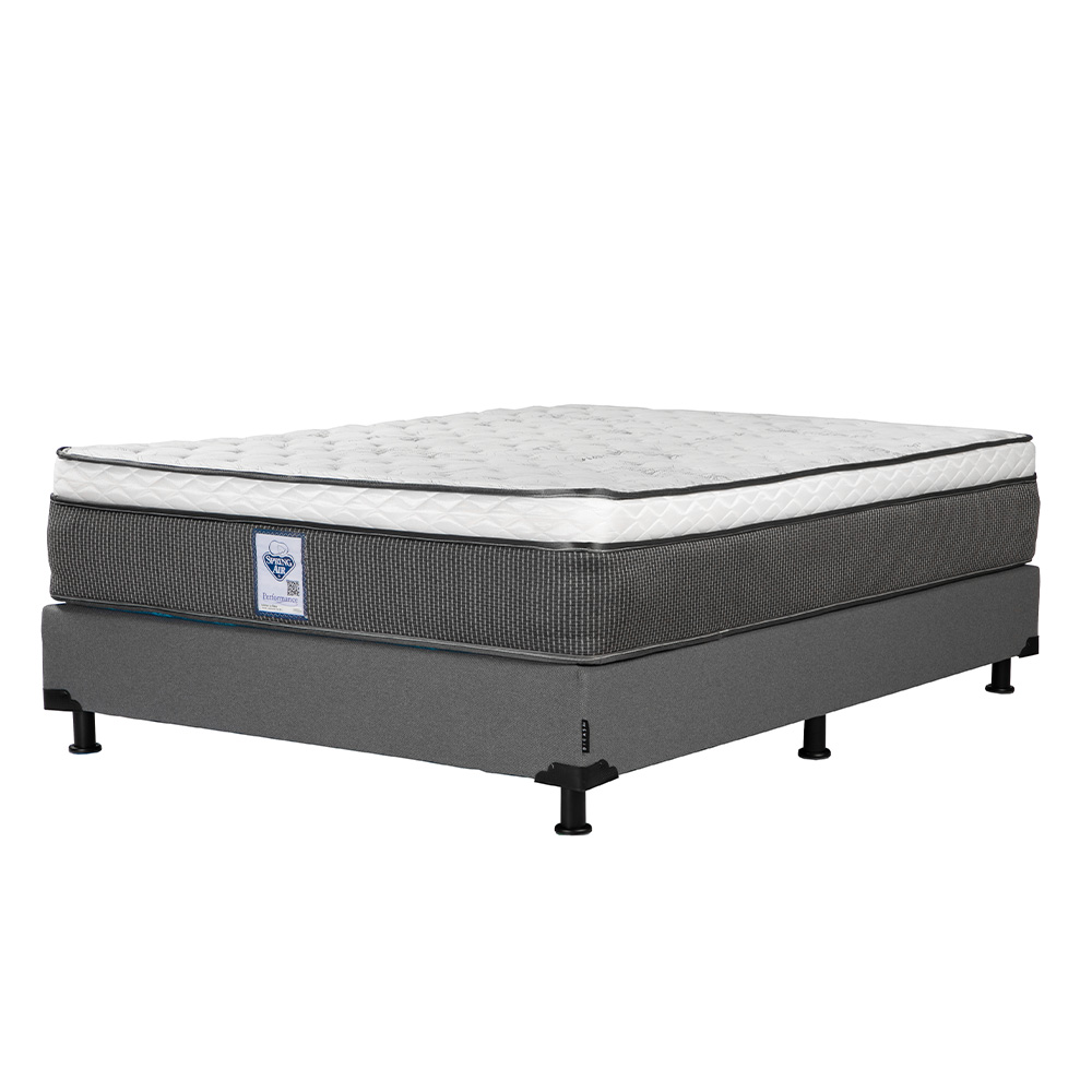 Colchón Spring Air Matrimonial LeMans Con Box Gris, Almohada Oso, Protector, Sabanas y Edredon