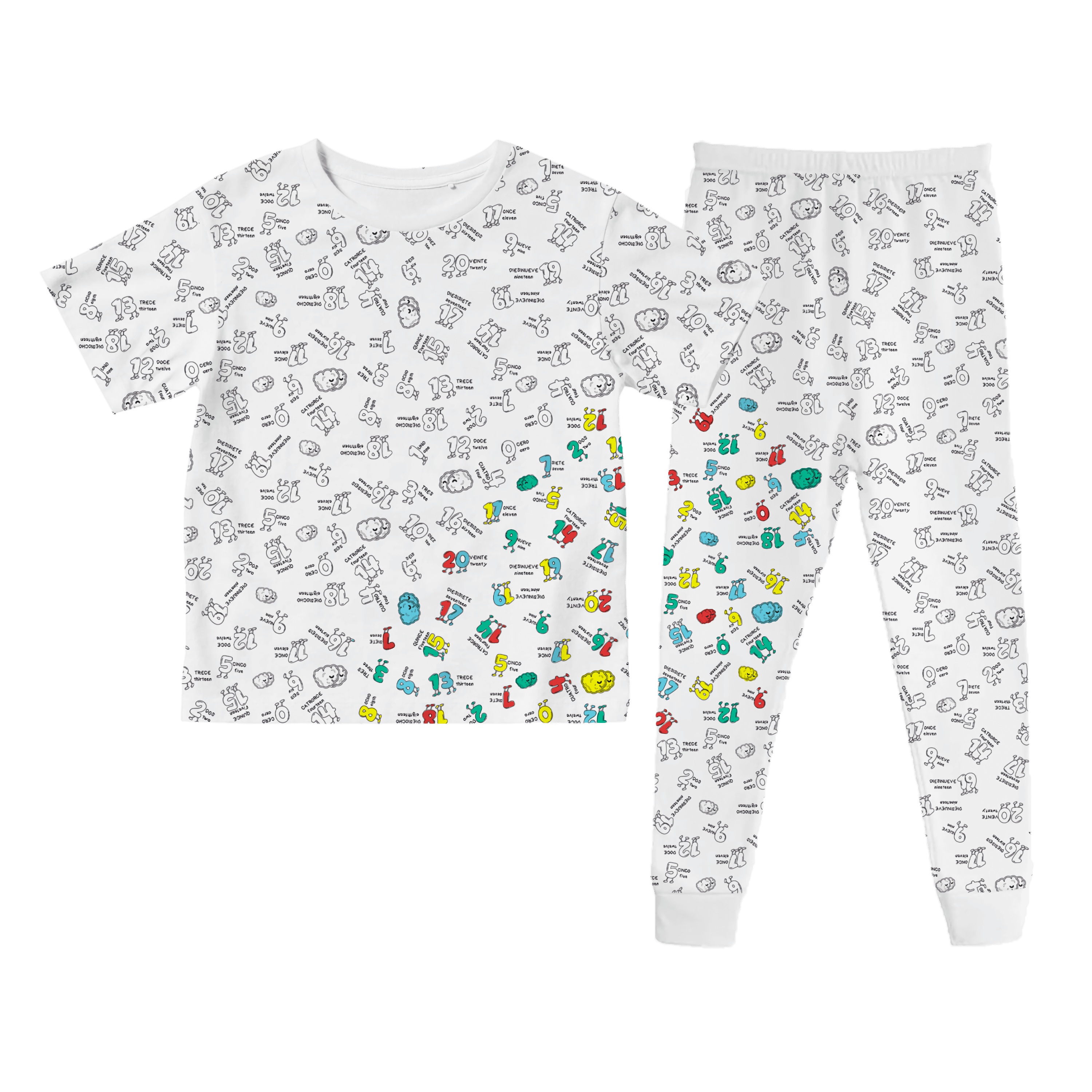 Pijama de Niños Para Colorear/Dibujar Unisex De Números Bilingüe Didáctico Coloreable Plumones Incluidos