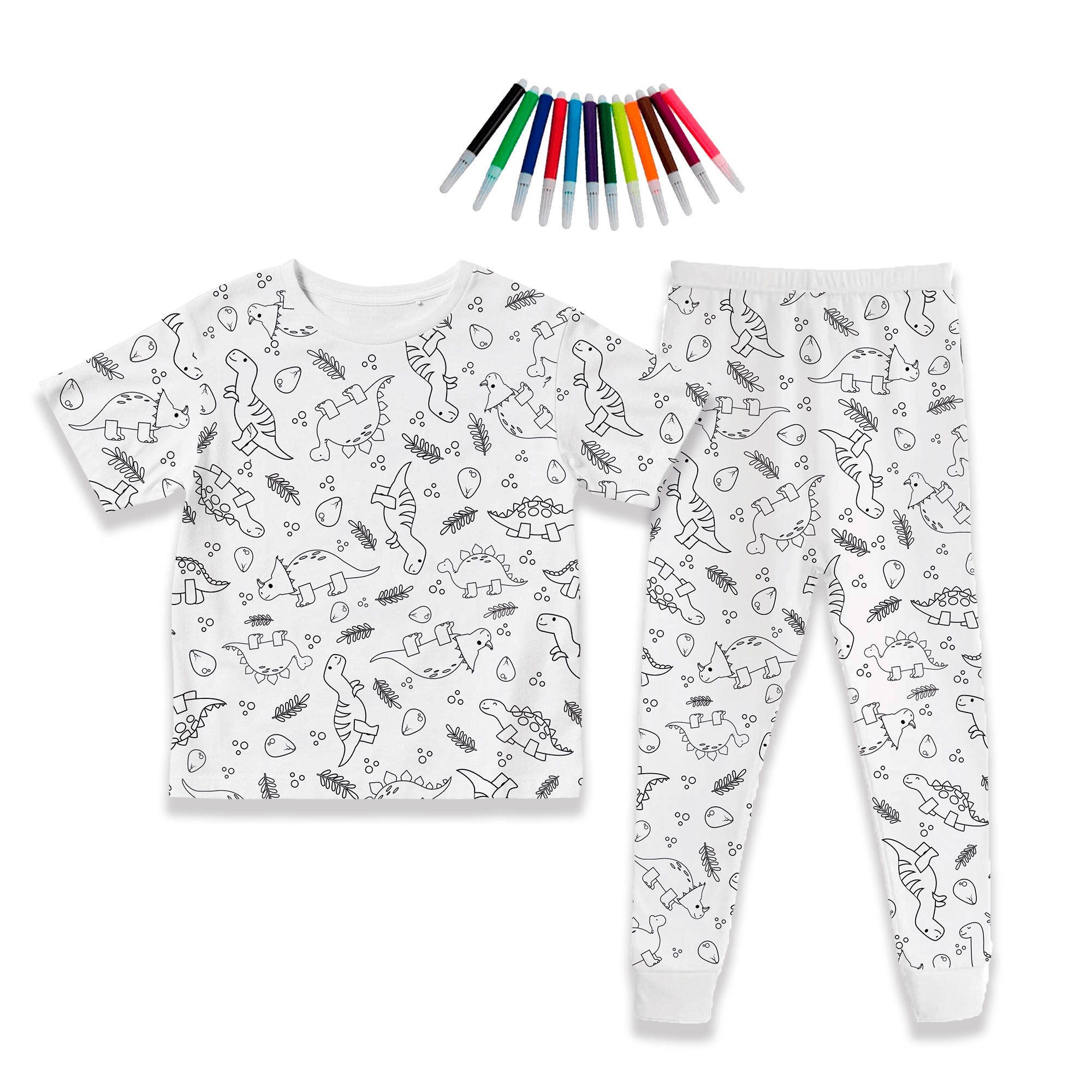 Pijama de Niños Para Colorear/Dibujar Unisex De Dinosaurios