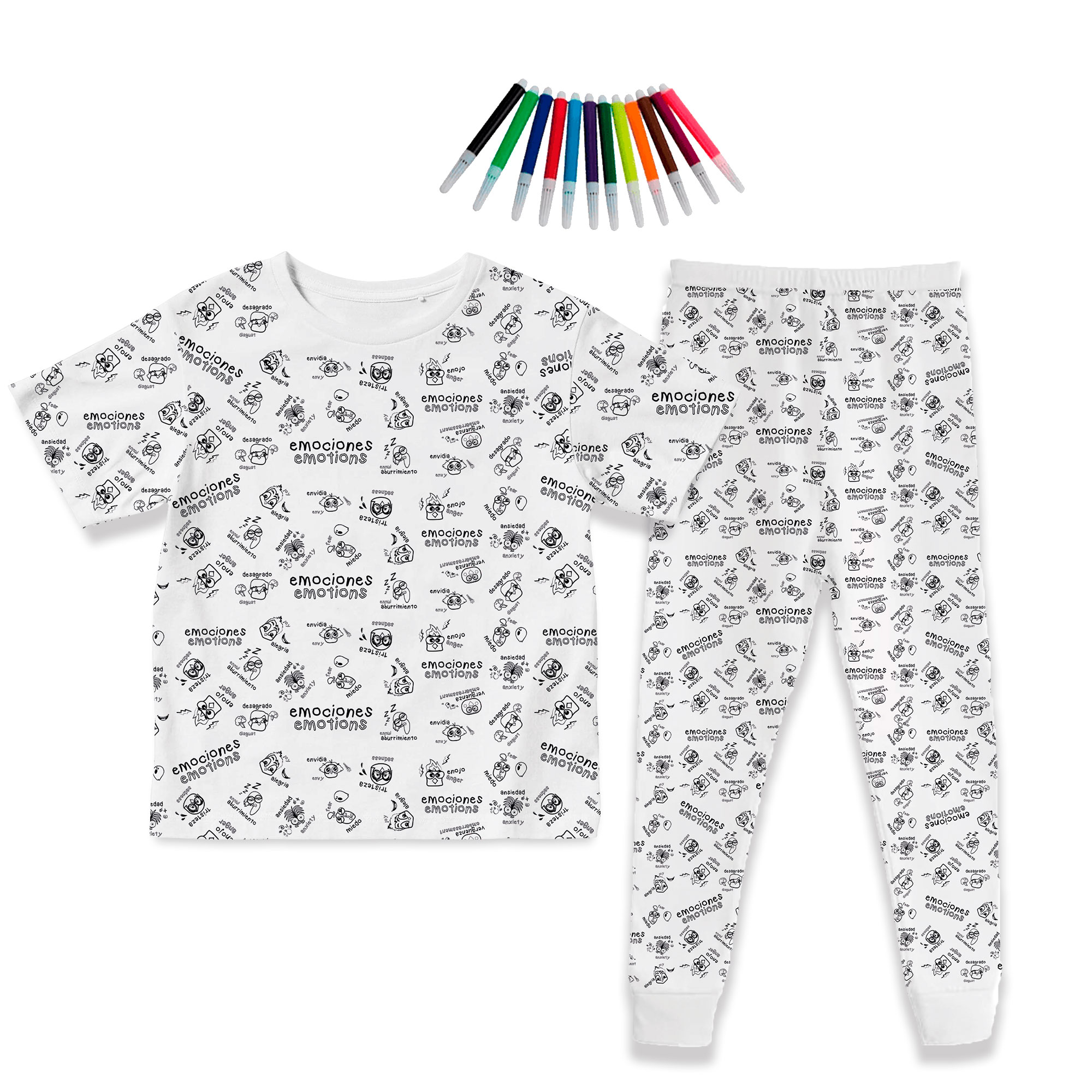 Pijama de Niños Para Colorear/Dibujar Unisex De Gallomente Bilingüe Didáctico Coloreable Plumones Incluidos