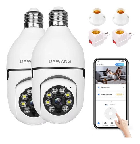 2pcs Cámara De Seguridad Wifi De 360° Visión Nocturna Alarma blanco