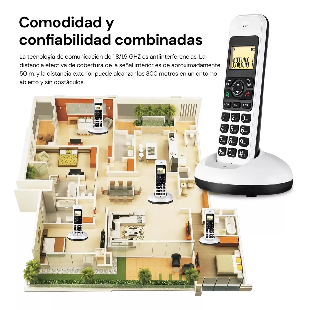 Teléfono Inalámbrico Fijo Moderno Con Lcd Para Casa Oficina Blanco