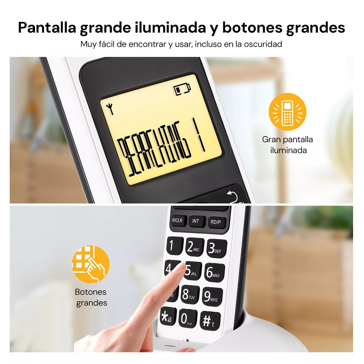 Teléfono Inalámbrico Fijo Moderno Con Lcd Para Casa Oficina Blanco