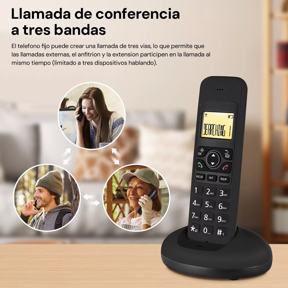 Teléfono Inalámbrico Fijo Moderno Con Lcd Para Casa Oficina Negro