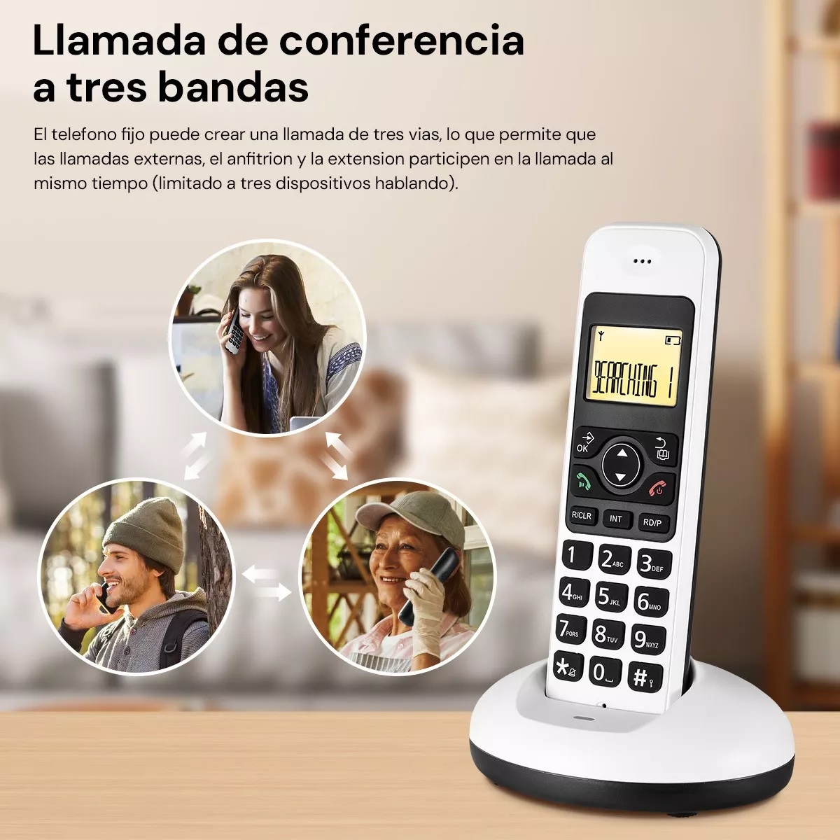 Teléfono Inalámbrico Fijo Moderno Con Lcd Para Casa Oficina Blanco