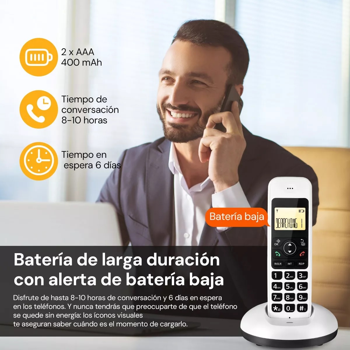 Teléfono Inalámbrico Fijo Moderno Con Lcd Para Casa Oficina Blanco