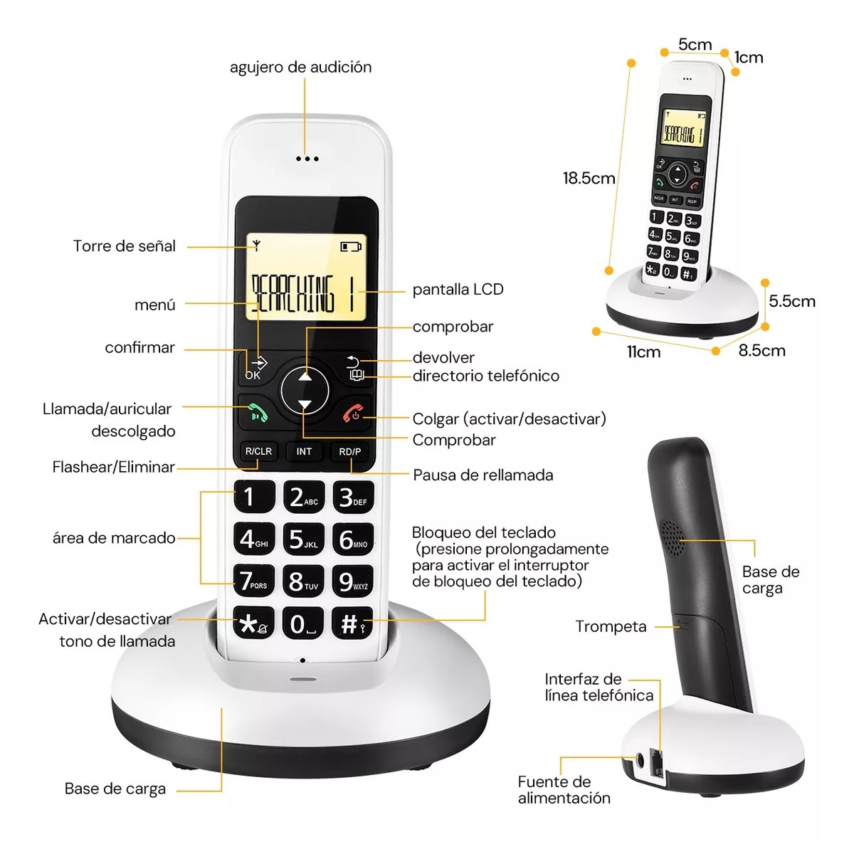 Teléfono Inalámbrico Fijo Moderno Con Lcd Para Casa Oficina Blanco