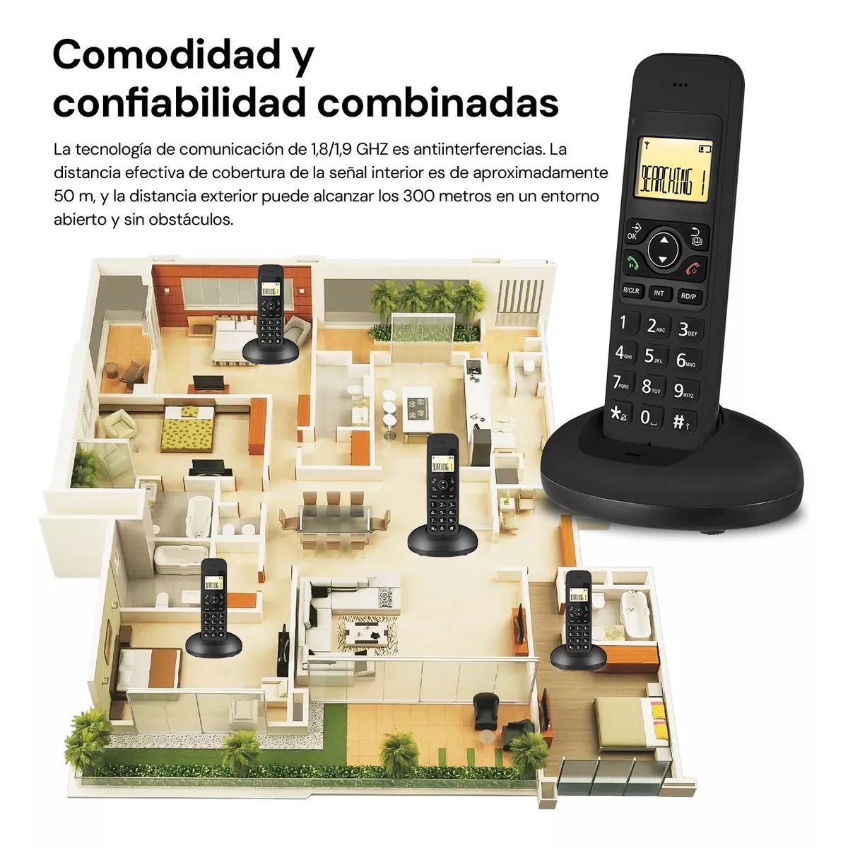 Teléfono Inalámbrico Fijo Moderno Con Lcd Para Casa Oficina Negro