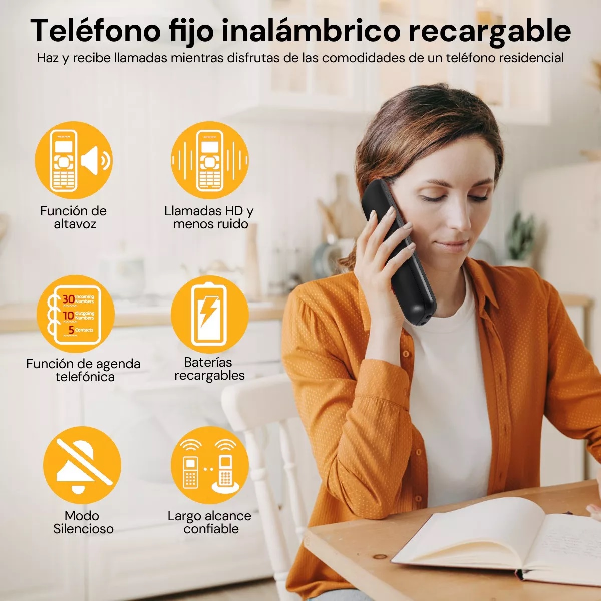 Teléfono Inalámbrico Fijo Moderno Con Lcd Para Casa Oficina Negro