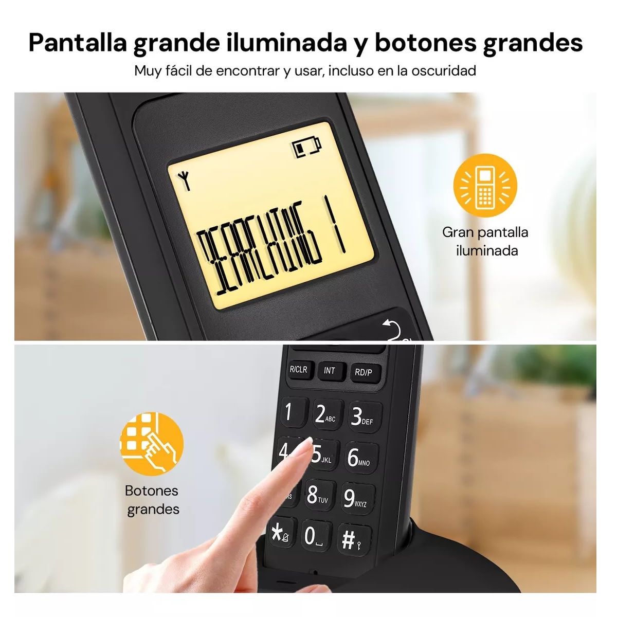Teléfono Inalámbrico Fijo Moderno Con Lcd Para Casa Oficina Negro
