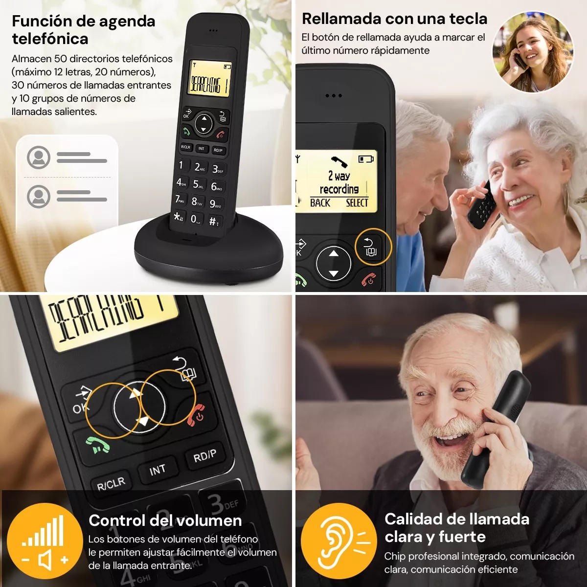 Teléfono Inalámbrico Fijo Moderno Con Lcd Para Casa Oficina Negro