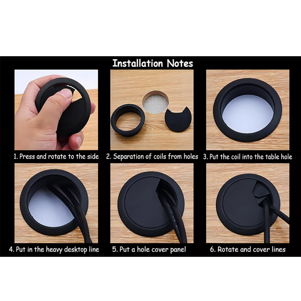 Set 20 Pza Tapon Pasacables Pasa Cables Escritorio Negro 50 Mm