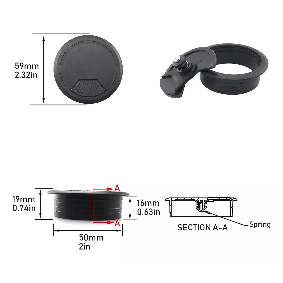 Set 20 Pza Tapon Pasacables Pasa Cables Escritorio Negro 50 Mm