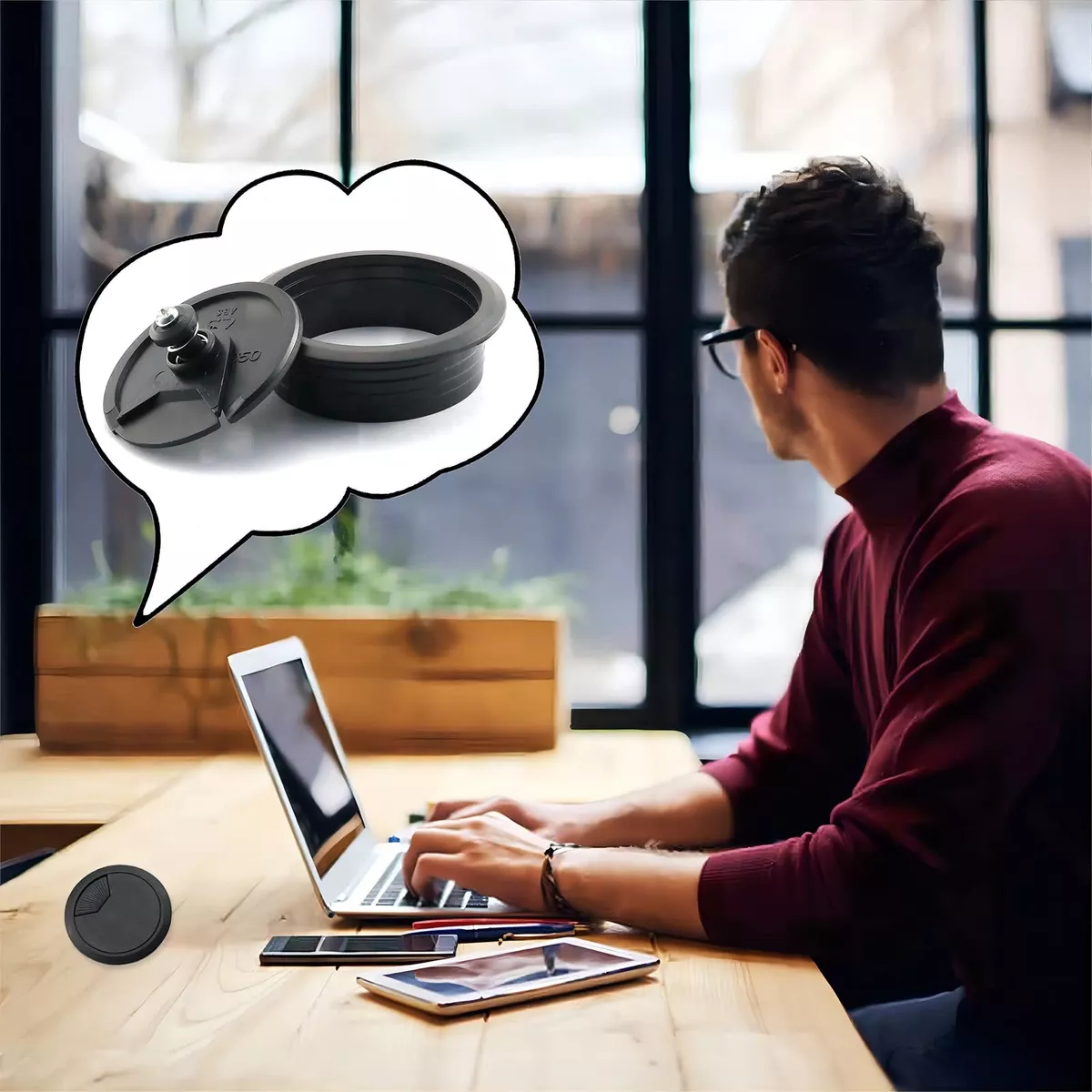 Set 20 Pza Tapon Pasacables Pasa Cables Escritorio Negro 50 Mm