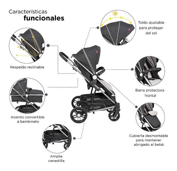 Carriola De Bebe Crown Portabebe Base De Carro Bambineto Negro