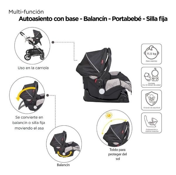 Carriola De Bebe Crown Portabebe Base De Carro Bambineto Negro