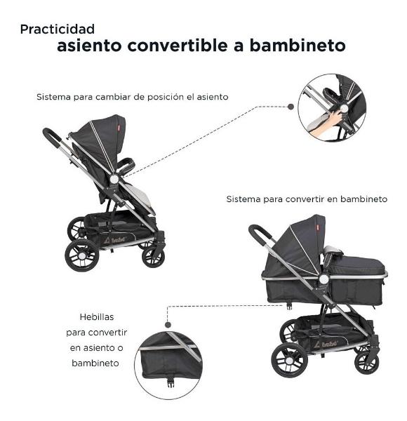 Carriola De Bebe Crown Portabebe Base De Carro Bambineto Negro