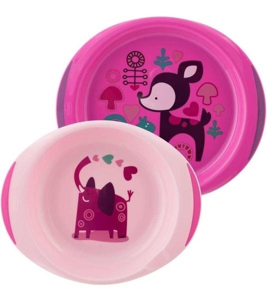 Chicco Set De Platos Para Bebe 12m+ Antideslizante Rosa