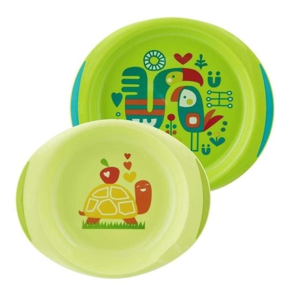 Chicco Set De Platos Para Bebe 12m+ Antideslizante Verde