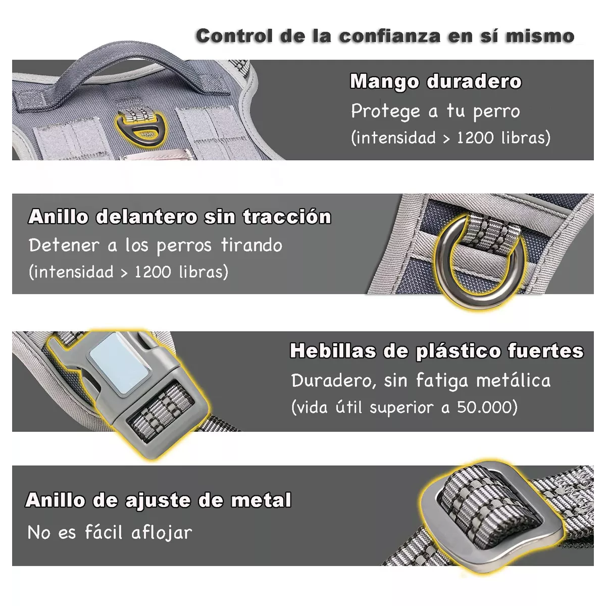 Chaleco Táctico Para Perro Pechera Militar K9 Ajustable Gris Talla M