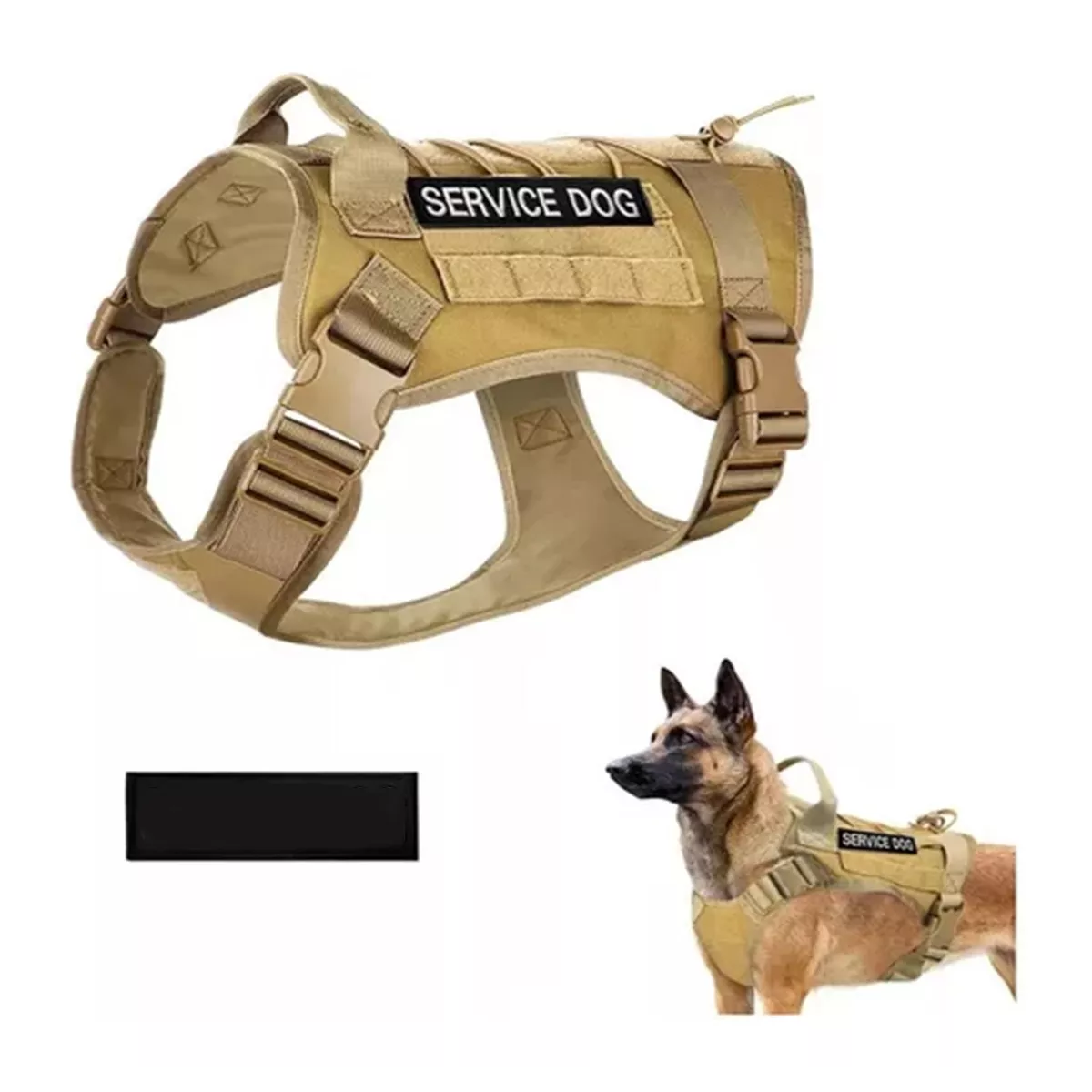 Pechera Táctica Arnés Para Perro Mediano Grande Con Parches Caki Talla G