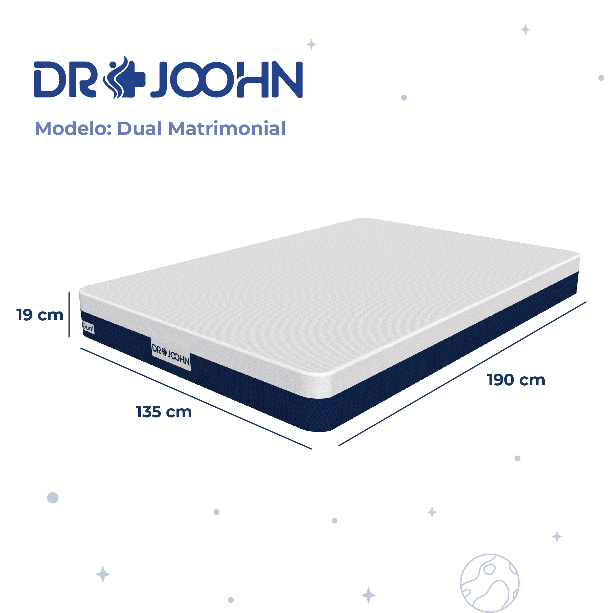 DR JOOHN Colchón Dual Gravity | Matrimonial | 19 cm | Frescura y Comodidad | 3 Capas de Espuma de Alta Densidad | Semi-Firme | Sanitized y CertiPUR-US