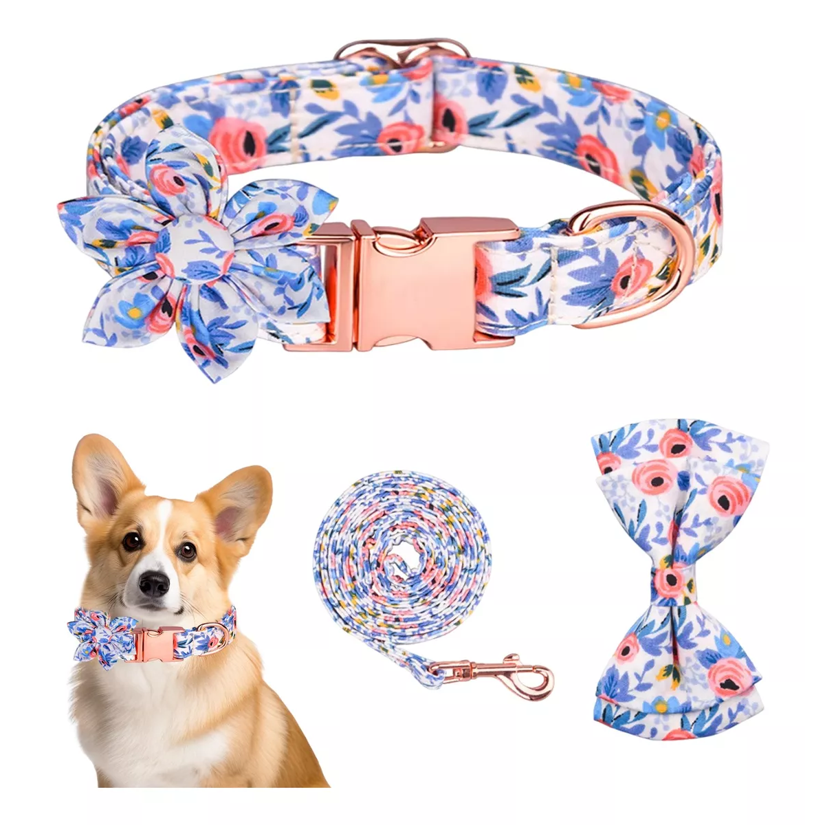 Collar Para Mascotas De Algodón Puro Transpirable Para Perro Azul Talla S