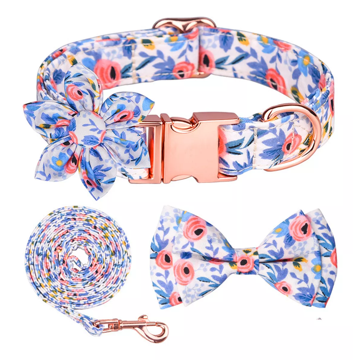 Collar Para Mascotas De Algodón Puro Transpirable Para Perro Azul Talla S