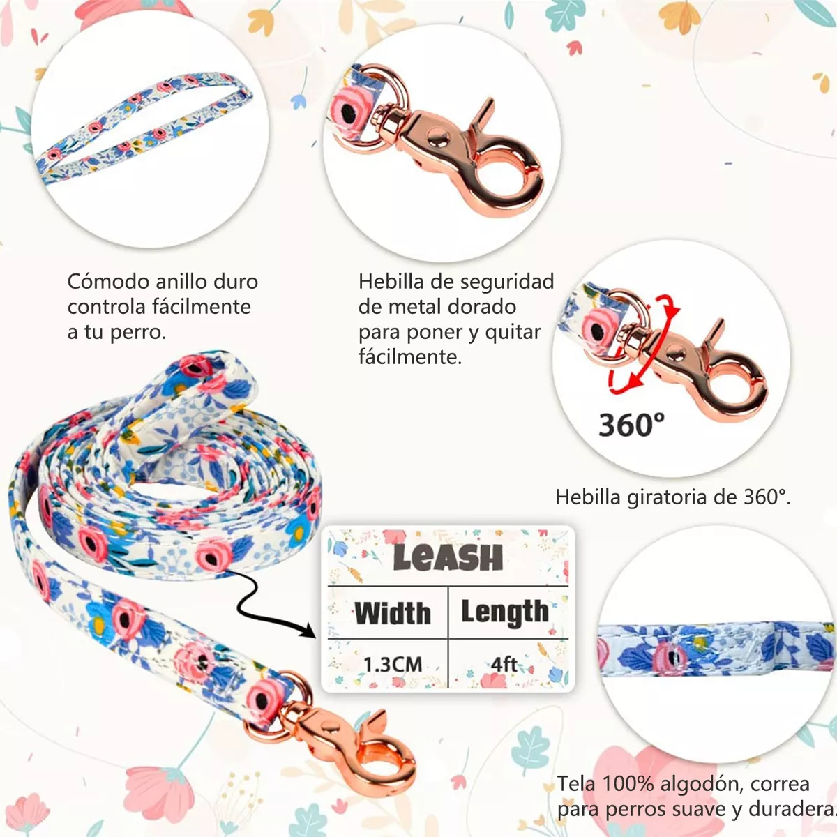 Collar Para Mascotas De Algodón Puro Transpirable Para Perro Azul Talla S