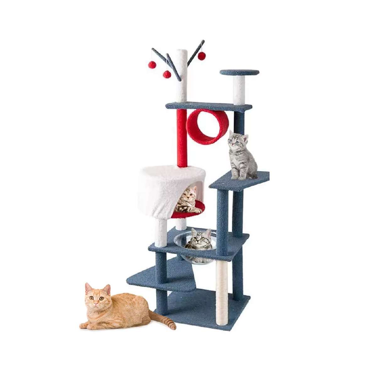 Torre Árbol Rascador Para Gato Con Casa Varios Niveles 165cm