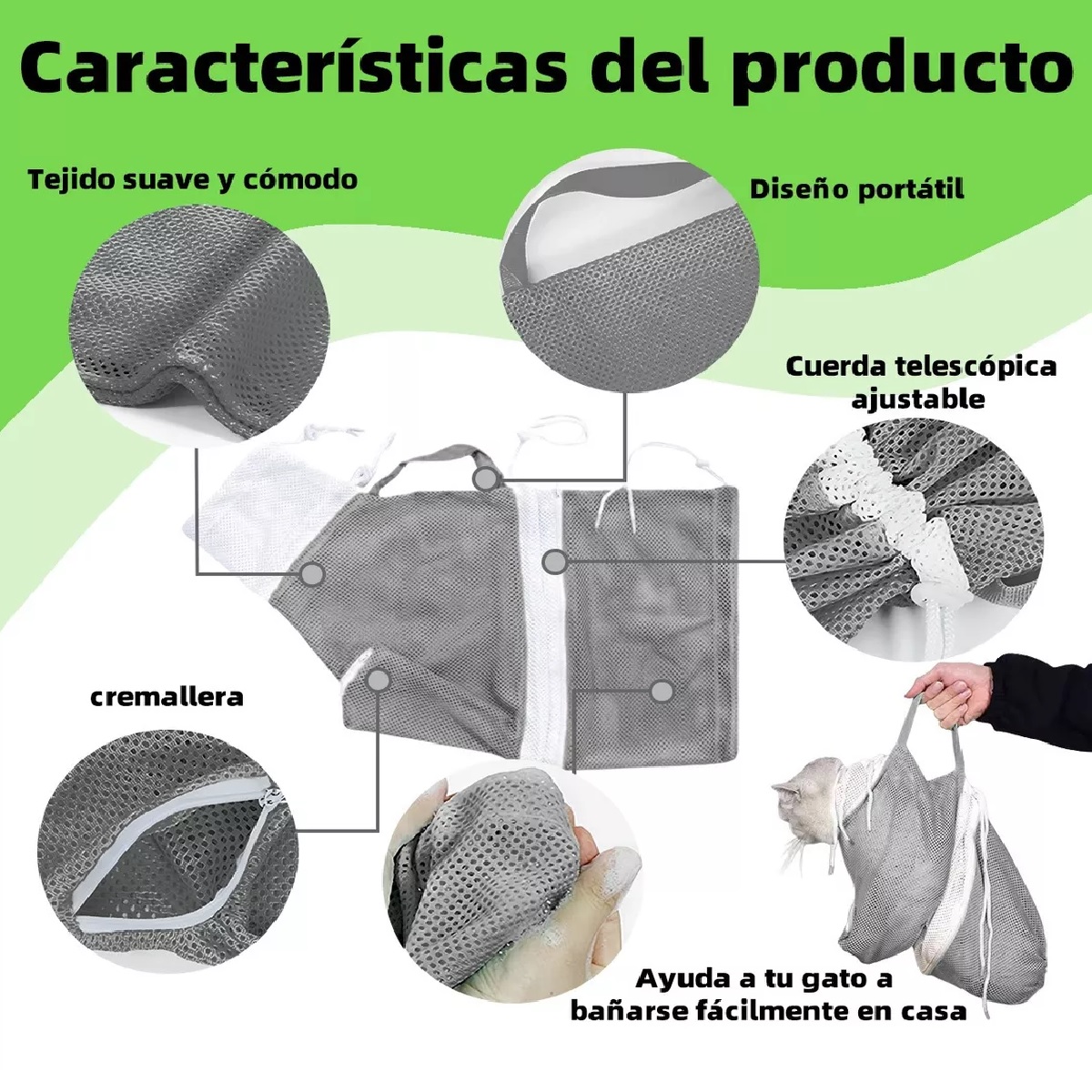 Bolsa Para Bañar/corte Uña Gato Bolsa De Baño Para Mascotas Gris