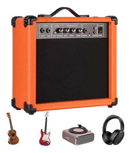 Amplificador Para Guitarra Y Bajo Electrico 15w Doble Canal naranja