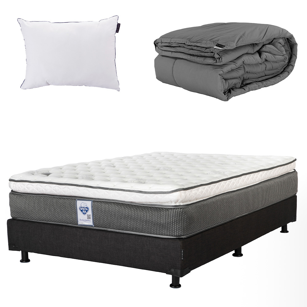 Colchon Queen Size Spring Air Phantom Con Box Negro, Almohada One y Edredon